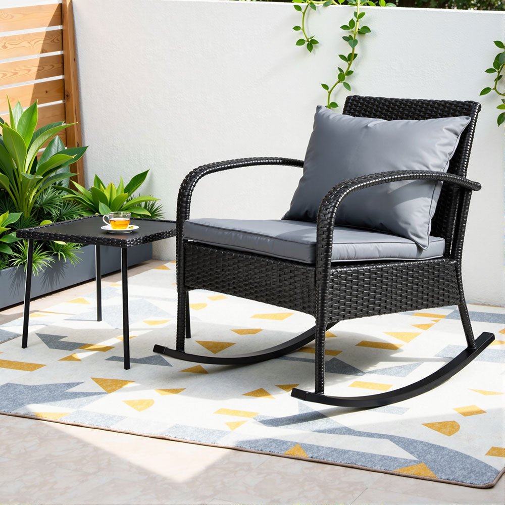 Wicker Rocking Chairs Table Set Outdoor Setting Recliner Patio Furniture - Rivercity House & Home Co. (ABN 18 642 972 209) - Affordable Modern Furniture Australia