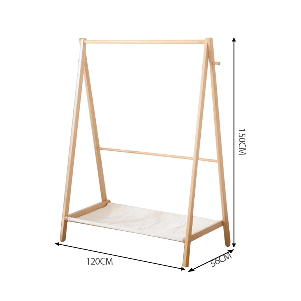 Wooden Clothes Rack Wardrobe with Shoe Rack and Hooks - Natural - Rivercity House & Home Co. (ABN 18 642 972 209) - Affordable Modern Furniture Australia