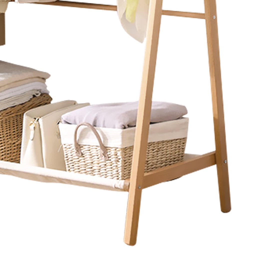 Wooden Clothes Rack Wardrobe with Shoe Rack and Hooks - Natural - Rivercity House & Home Co. (ABN 18 642 972 209) - Affordable Modern Furniture Australia