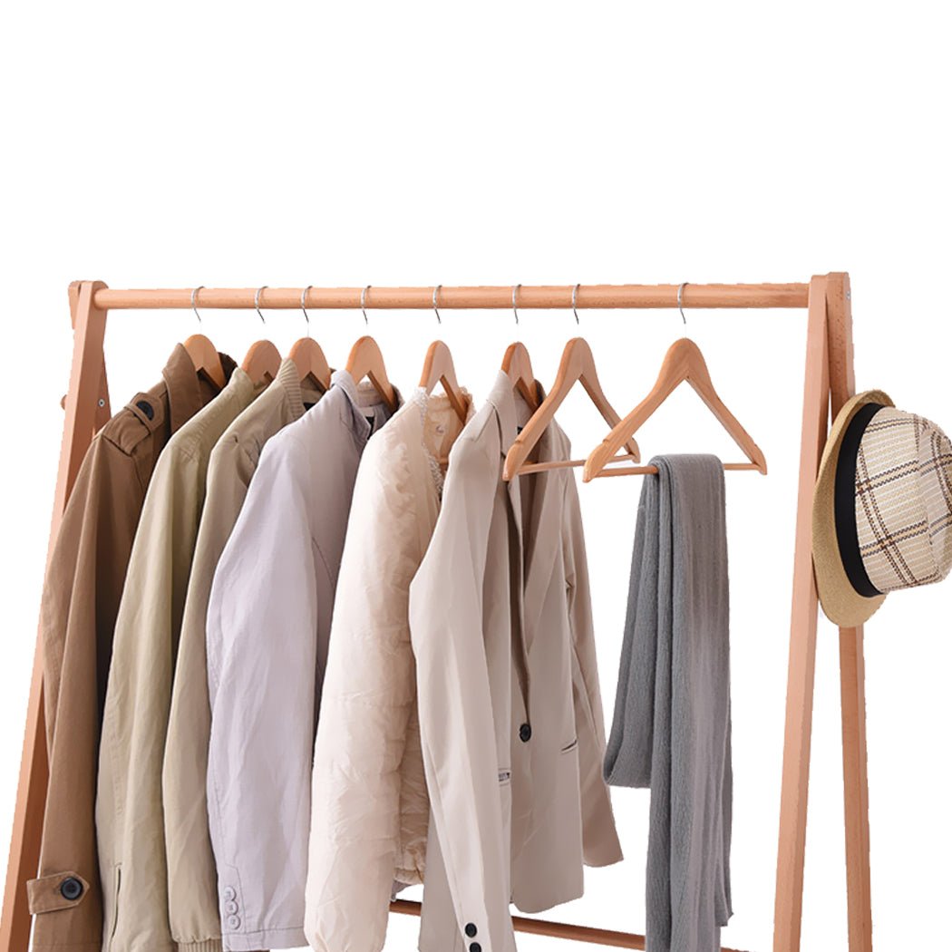 Wooden Clothes Rack Wardrobe with Shoe Rack and Hooks - Natural - Rivercity House & Home Co. (ABN 18 642 972 209) - Affordable Modern Furniture Australia