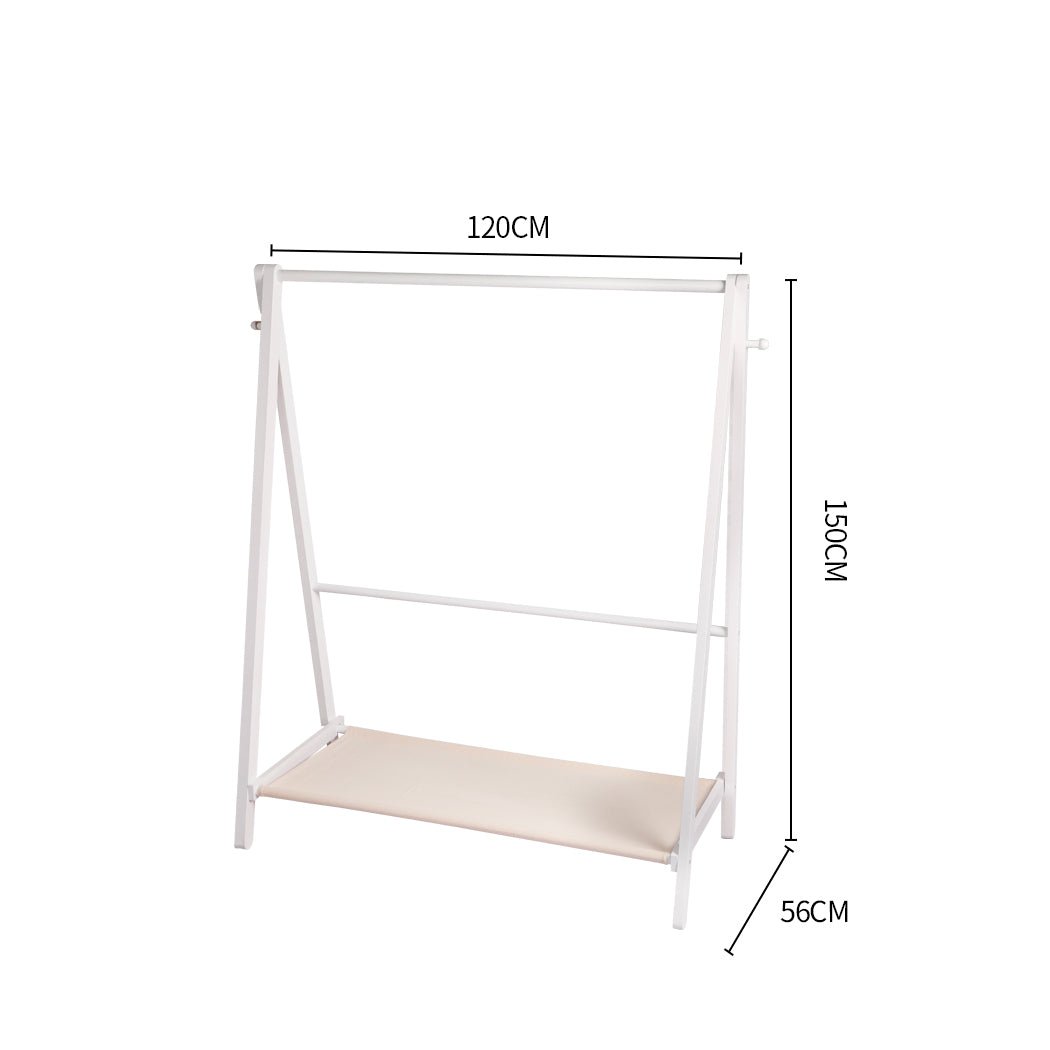 Wooden Clothes Rack Wardrobe with Shoe Rack and Hooks - White - Rivercity House & Home Co. (ABN 18 642 972 209) - Affordable Modern Furniture Australia