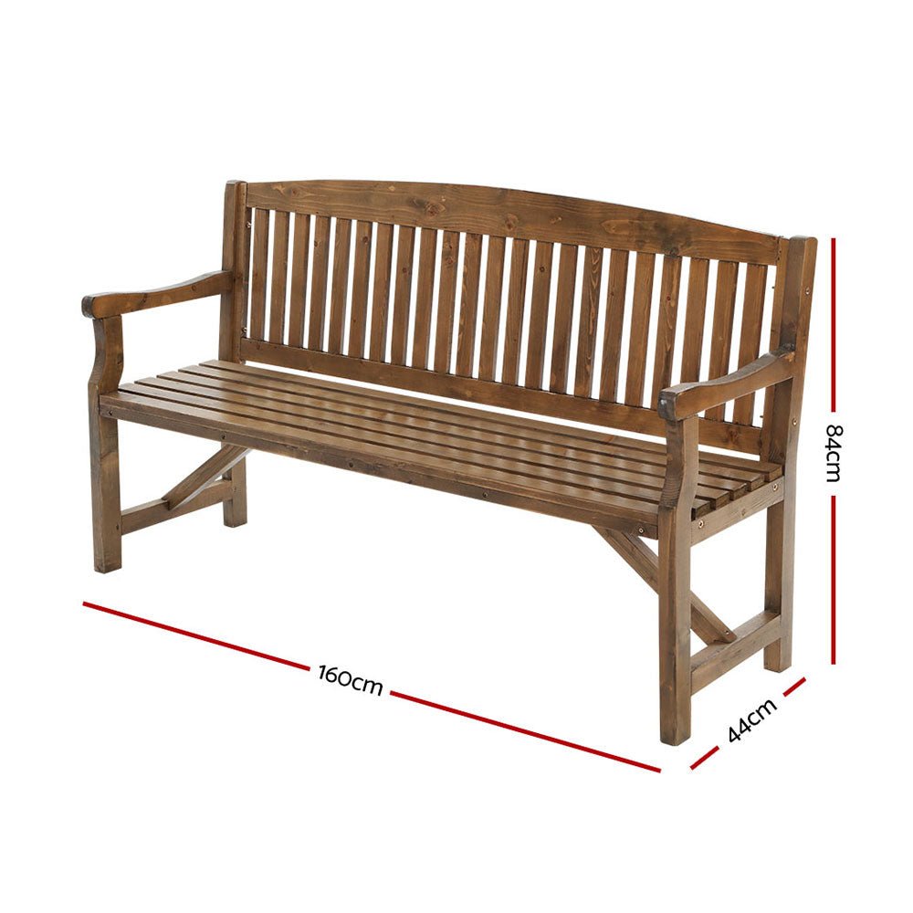 Wooden Garden Bench Chair Natural Outdoor Furniture Decor Patio Deck 3 Seater - Rivercity House & Home Co. (ABN 18 642 972 209) - Affordable Modern Furniture Australia