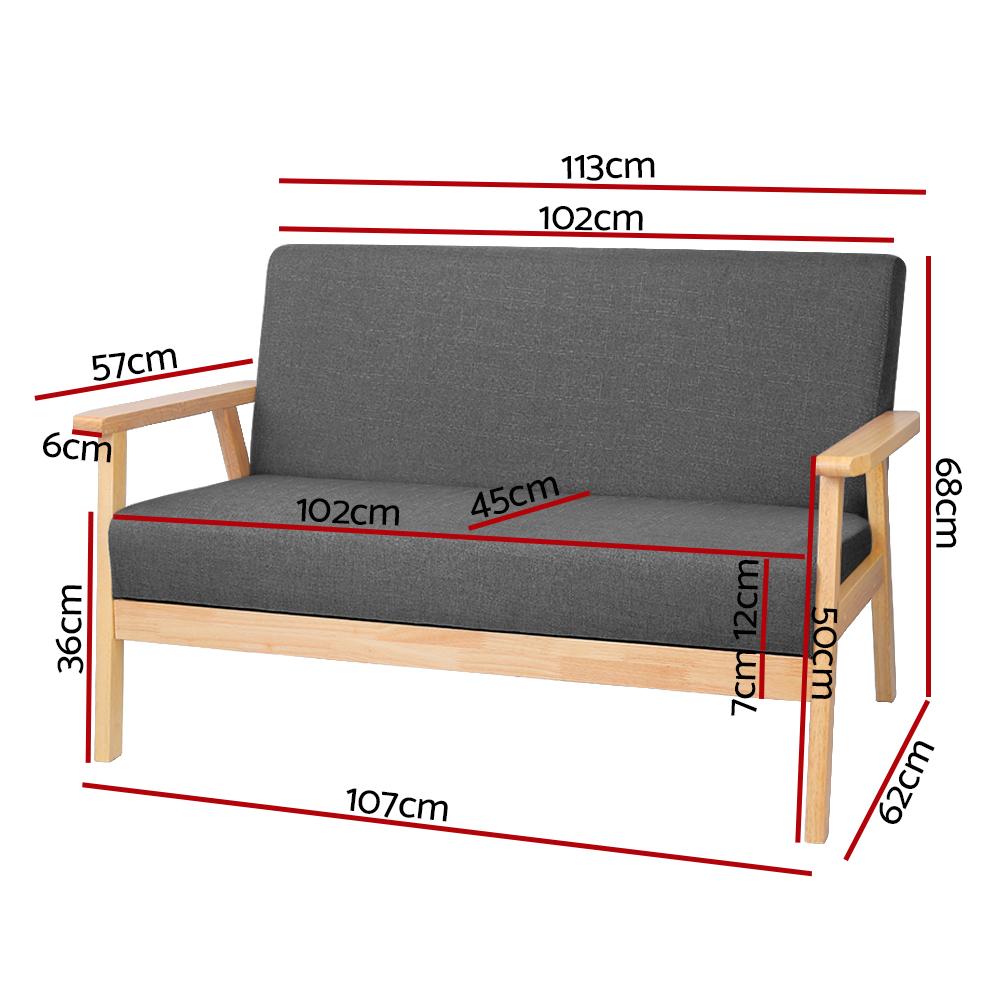 2 Seater Fabric Sofa Chair - Grey - Rivercity House & Home Co. (ABN 18 642 972 209) - Affordable Modern Furniture Australia