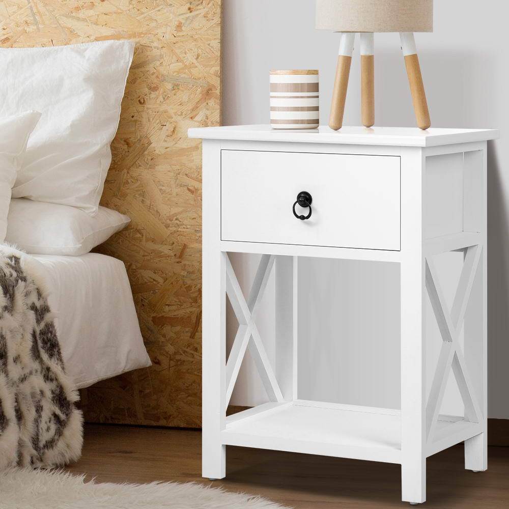 2 x Bedside Tables With Drawers White (Twin Pack) - Rivercity House & Home Co. (ABN 18 642 972 209) - Affordable Modern Furniture Australia