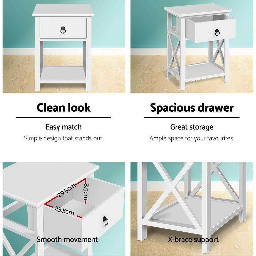 2 x Bedside Tables With Drawers White (Twin Pack) - Rivercity House & Home Co. (ABN 18 642 972 209) - Affordable Modern Furniture Australia