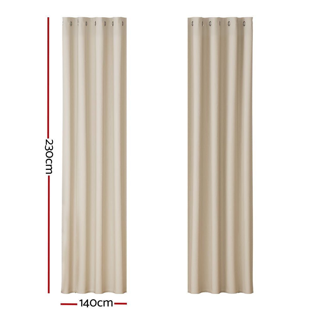 2X Blockout Curtains Blackout Window Curtain Eyelet 140x230cm Beige - Home & Garden > Curtains - Rivercity House & Home Co. (ABN 18 642 972 209) - Affordable Modern Furniture Australia