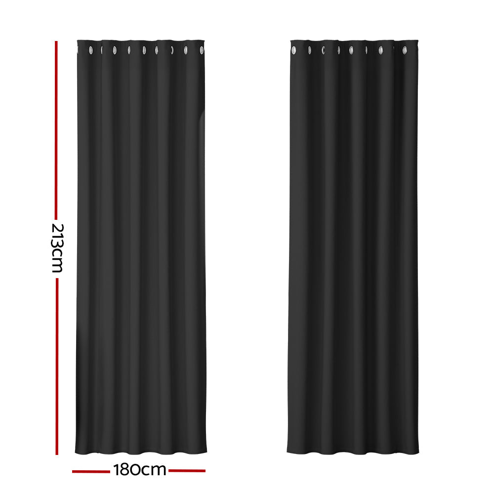 2X Blockout Curtains Blackout Window Curtain Eyelet 180x213cm Black - Home & Garden > Curtains - Rivercity House & Home Co. (ABN 18 642 972 209) - Affordable Modern Furniture Australia