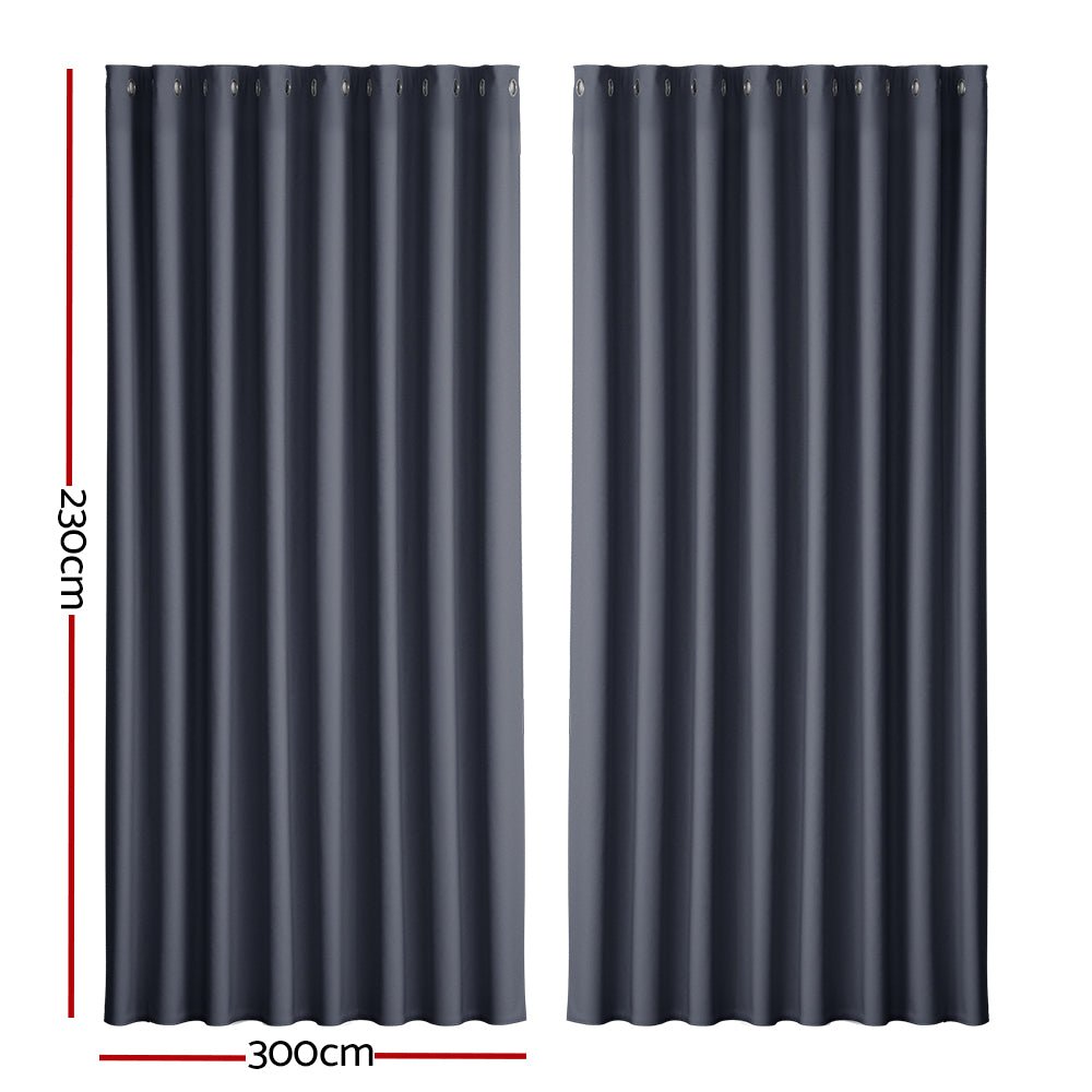 2X Blockout Curtains Blackout Window Curtain Eyelet 300x230cm Charcoal - Home & Garden > Curtains - Rivercity House & Home Co. (ABN 18 642 972 209) - Affordable Modern Furniture Australia