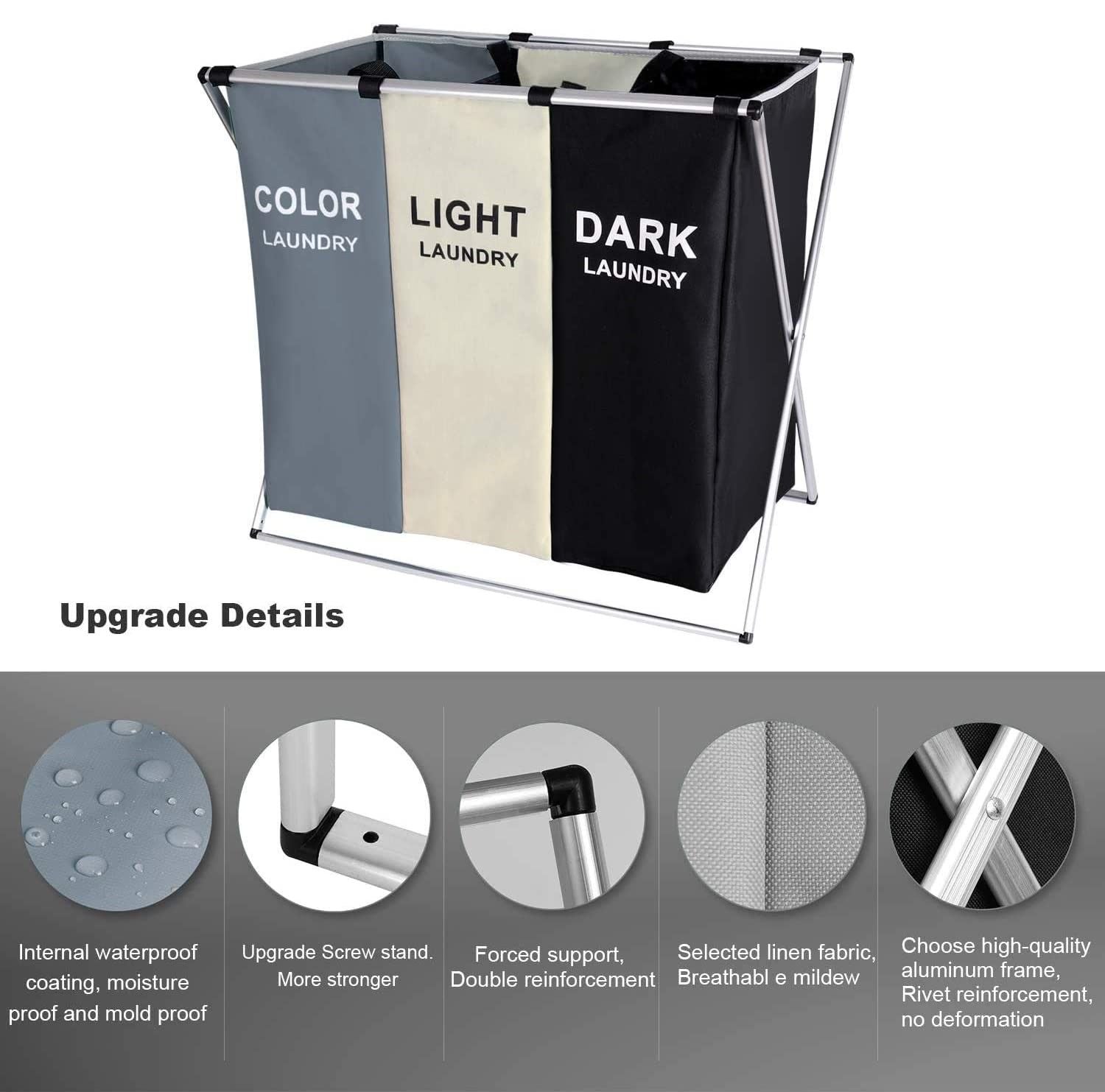 3 in 1 Large 135L Laundry Clothes Hamper Basket with Waterproof bags and Aluminum Frame (Multi) - Home & Garden > Bathroom Accessories - Rivercity House & Home Co. (ABN 18 642 972 209) - Affordable Modern Furniture Australia