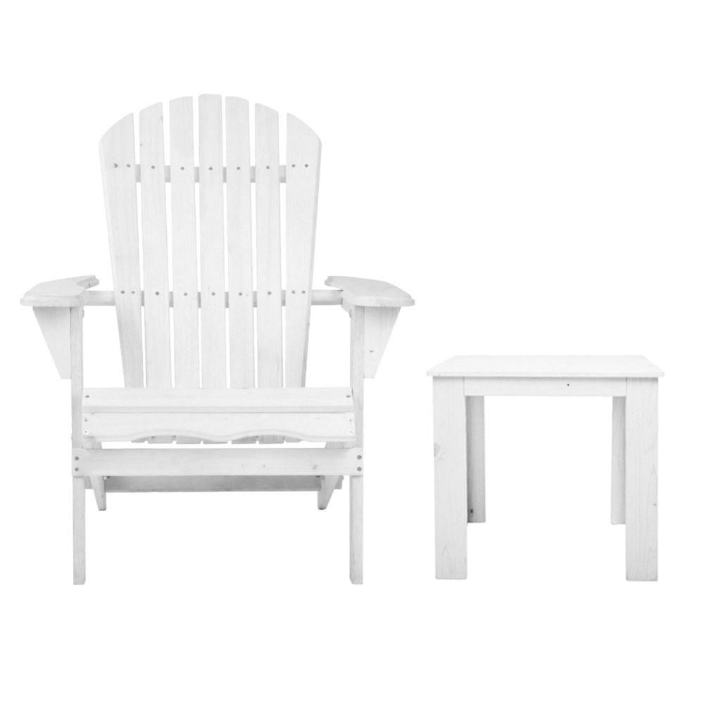 3 Piece Outdoor Adirondack Beach Chair and Table Set - White - Rivercity House & Home Co. (ABN 18 642 972 209) - Affordable Modern Furniture Australia