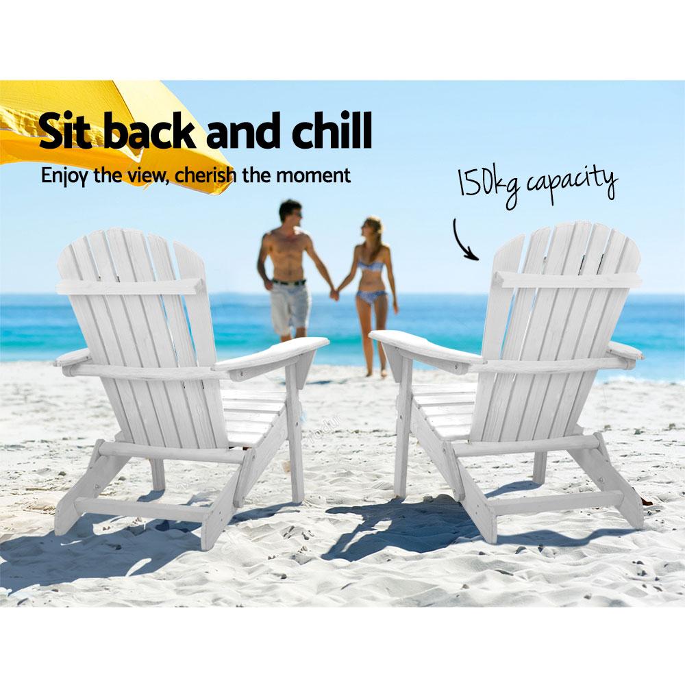 3 Piece Outdoor Adirondack Beach Chair and Table Set - White - Rivercity House & Home Co. (ABN 18 642 972 209) - Affordable Modern Furniture Australia