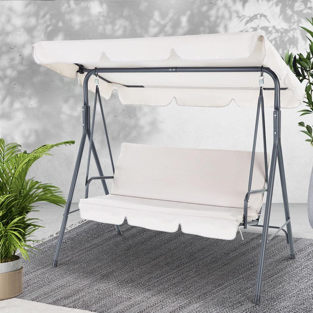 3 Seater Outdoor Swing Chair (Beige) - Brand - Rivercity House & Home Co. (ABN 18 642 972 209) - Affordable Modern Furniture Australia