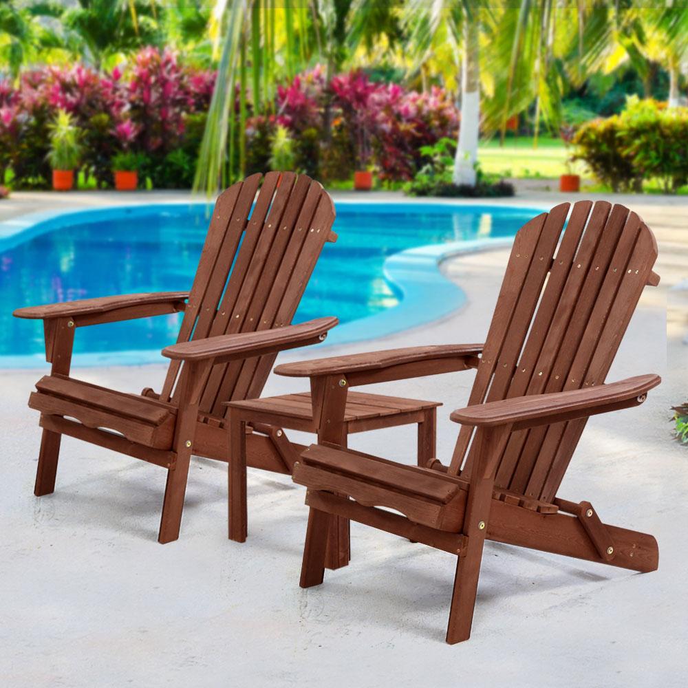 3PC Outdoor Setting Beach Chairs Table Wooden Adirondack Lounge Garden - Rivercity House & Home Co. (ABN 18 642 972 209) - Affordable Modern Furniture Australia