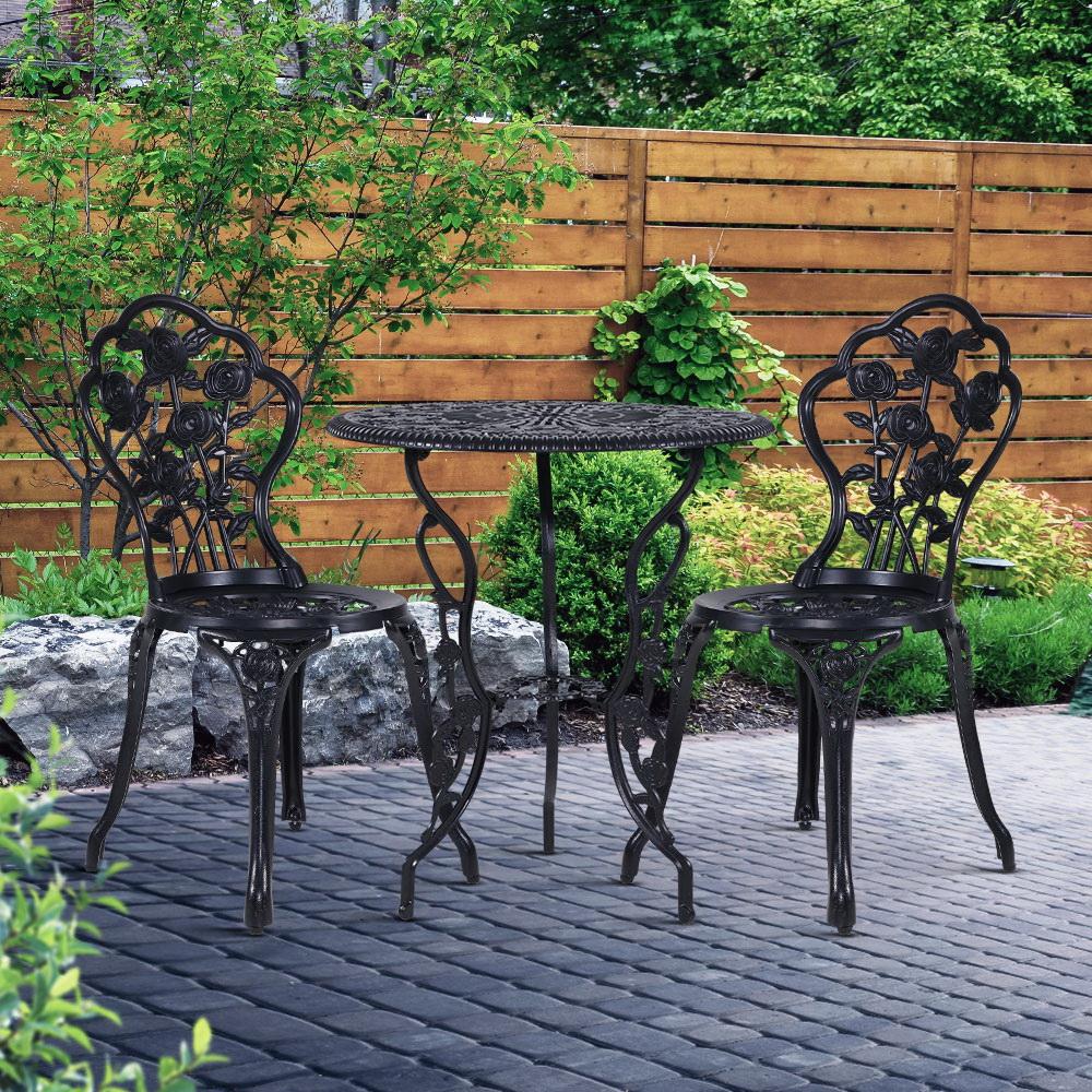 3PC Outdoor Setting Cast Aluminium Bistro Table Chair Patio Black - Rivercity House & Home Co. (ABN 18 642 972 209) - Affordable Modern Furniture Australia
