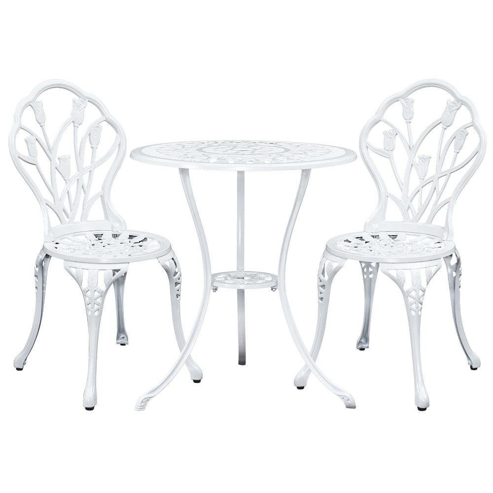 3PC Outdoor Setting Cast Aluminium Bistro Table Chair Patio White - Rivercity House & Home Co. (ABN 18 642 972 209) - Affordable Modern Furniture Australia