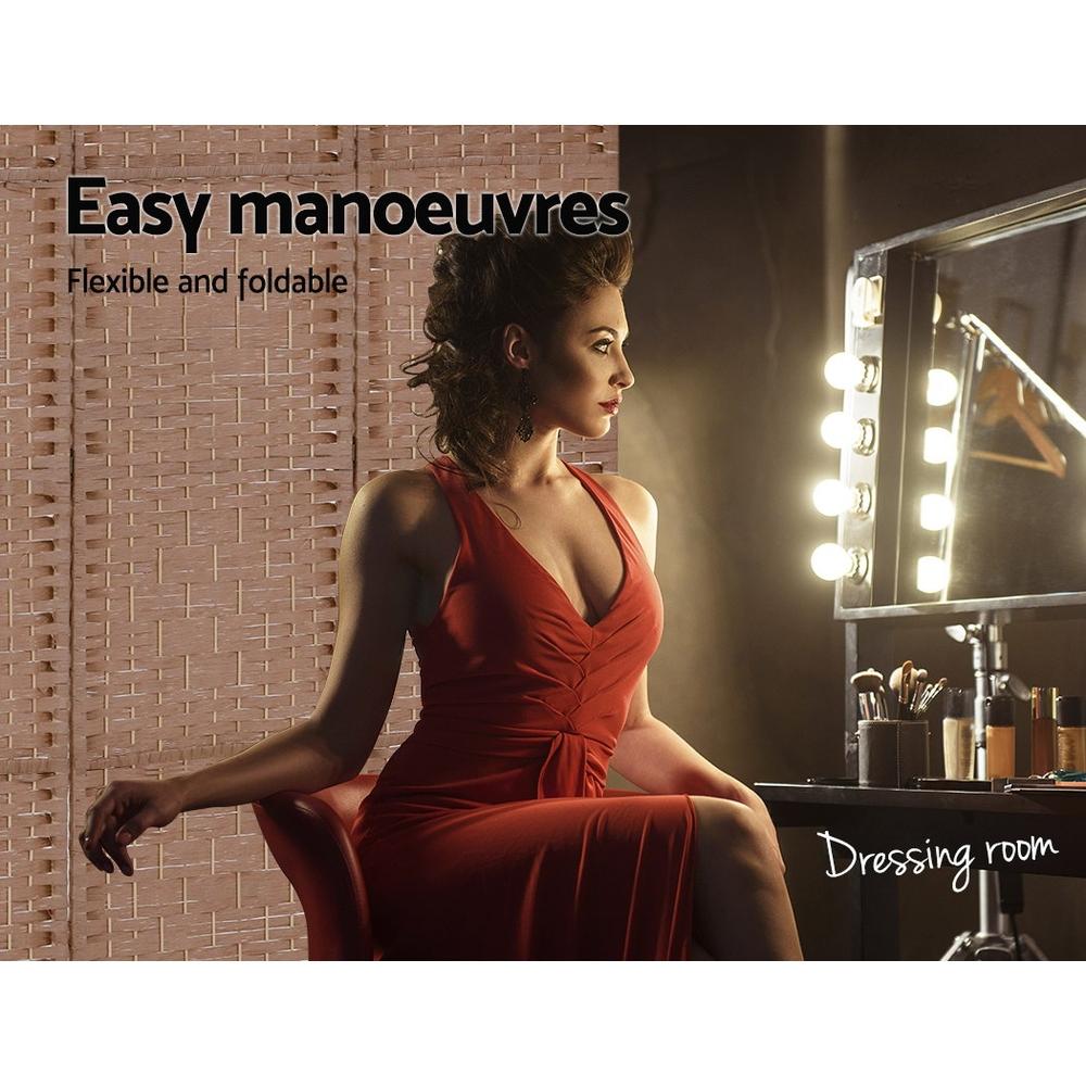 4 Panel Room Divider Screen Privacy Rattan Timber Foldable Dividers Stand Hand Woven - Rivercity House & Home Co. (ABN 18 642 972 209) - Affordable Modern Furniture Australia