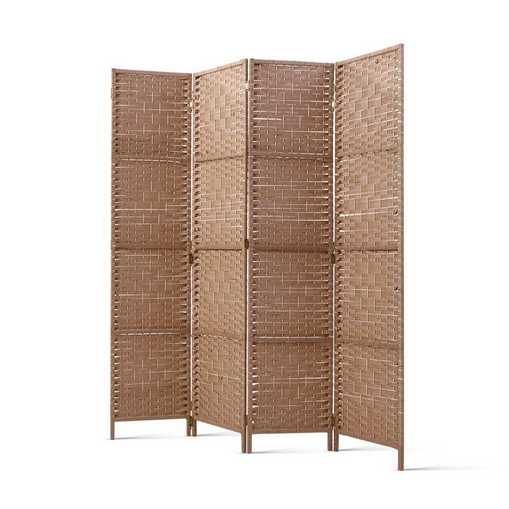 4 Panel Room Divider Screen Privacy Rattan Timber Foldable Dividers Stand Hand Woven - Rivercity House & Home Co. (ABN 18 642 972 209) - Affordable Modern Furniture Australia