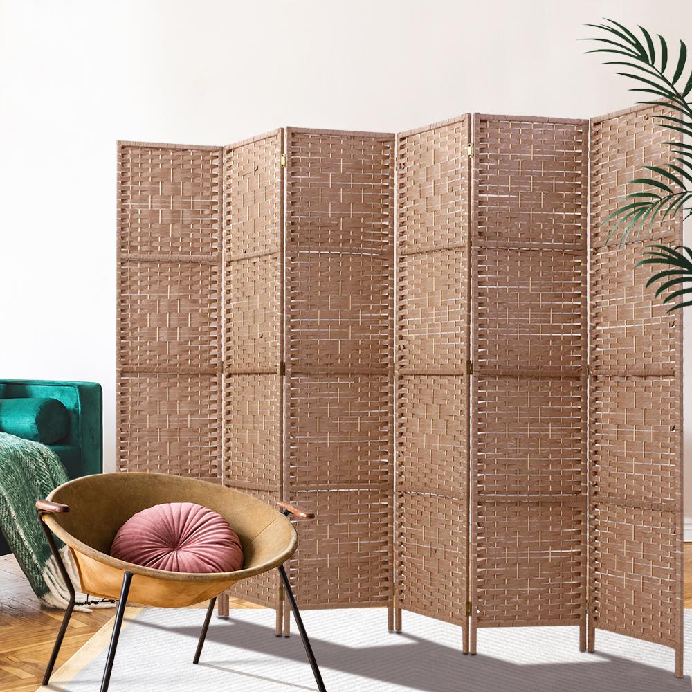 6 Panel Room Divider Screen Privacy Rattan Timber Foldable Dividers Stand Hand Woven - Rivercity House & Home Co. (ABN 18 642 972 209) - Affordable Modern Furniture Australia