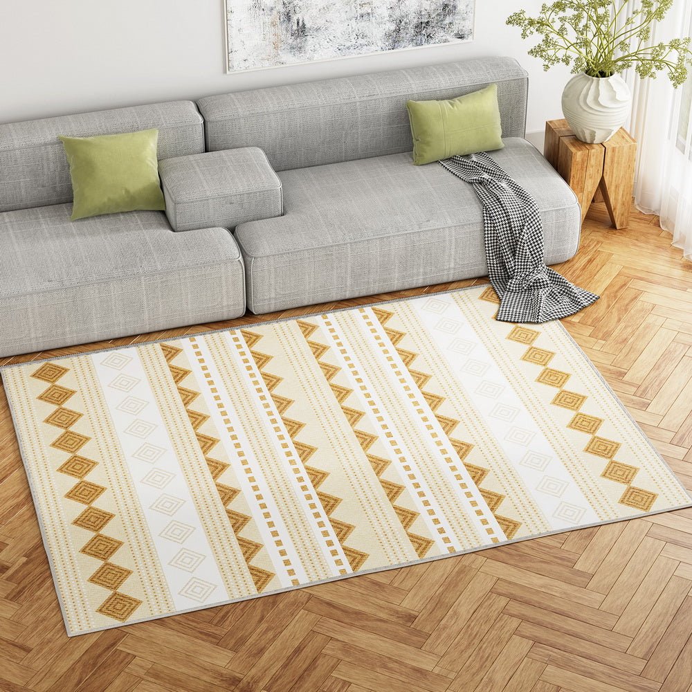 Ella Floor Rug 160x230cm Soft Crystal Velvet Short Pile - White & Yellow - Home & Garden > Rugs - Rivercity House & Home Co. (ABN 18 642 972 209) - Affordable Modern Furniture Australia
