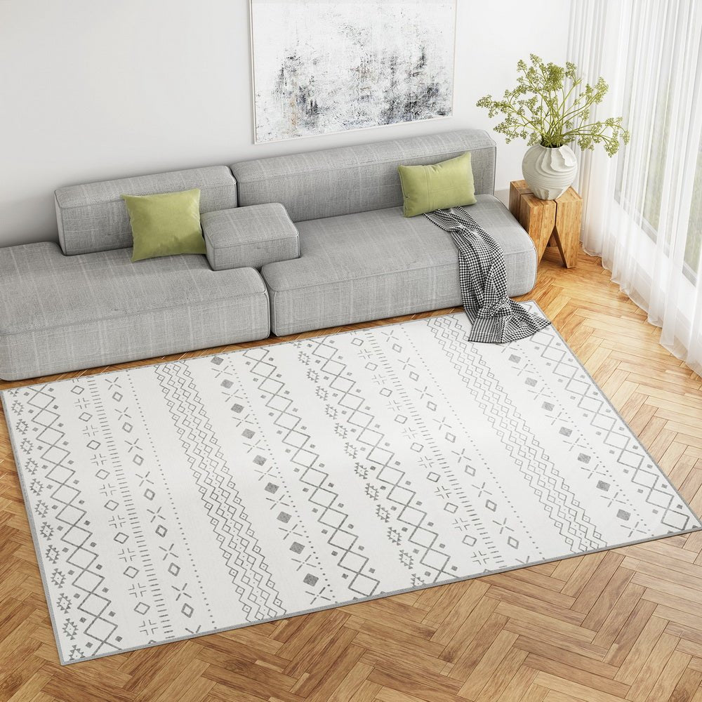 Una Floor Rug 200x290cm Soft Crystal Velvet Short Pile - White & Grey - Home & Garden > Rugs - Rivercity House & Home Co. (ABN 18 642 972 209) - Affordable Modern Furniture Australia