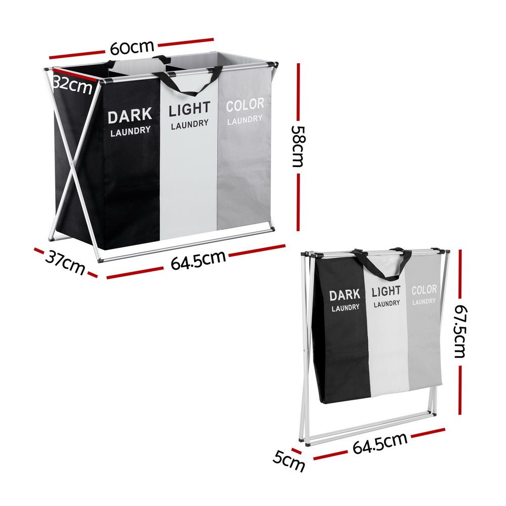 Large Foldable 3 Section Laundry Basket Hamper - Furniture > Bathroom - Rivercity House & Home Co. (ABN 18 642 972 209) - Affordable Modern Furniture Australia