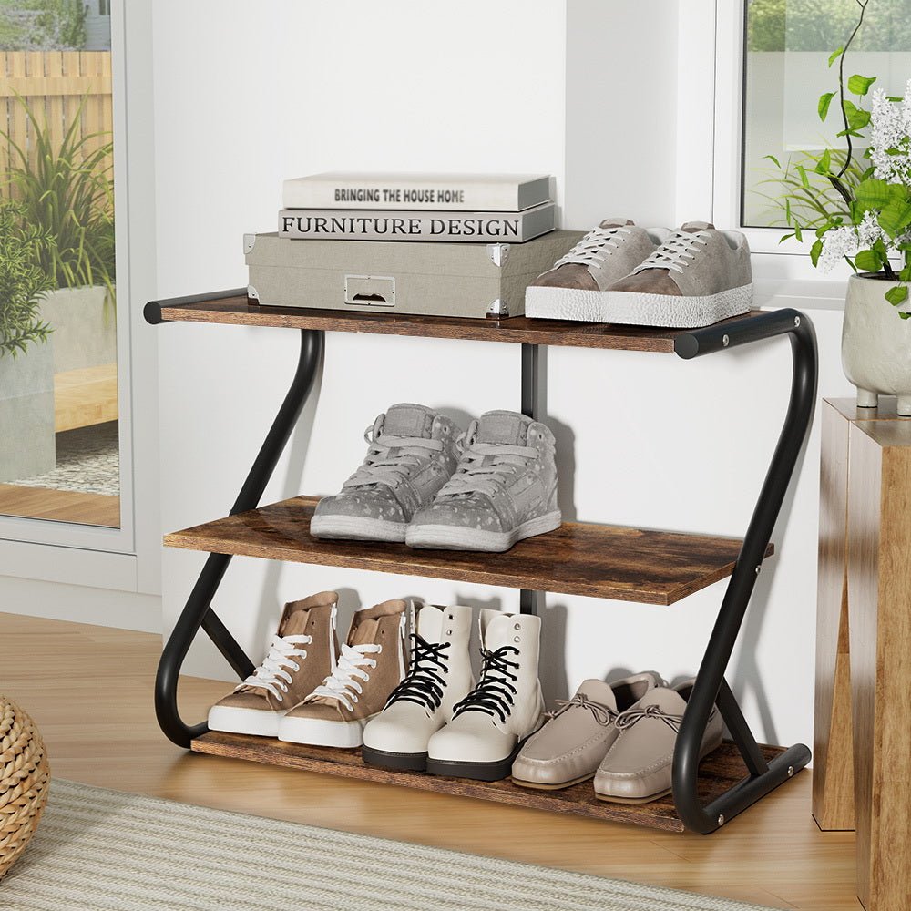 3 Tier Sawyer Shoe Rack Storage Walnut - Furniture > Bedroom - Rivercity House & Home Co. (ABN 18 642 972 209) - Affordable Modern Furniture Australia