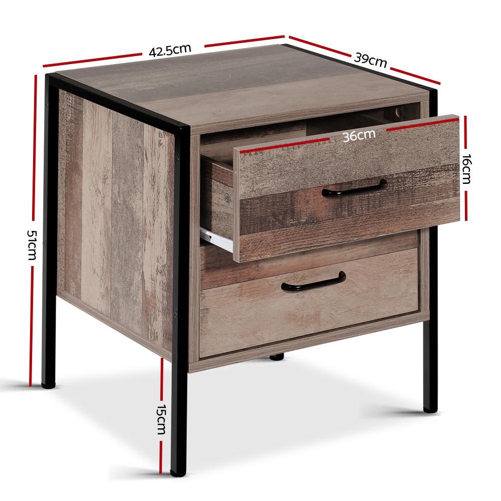Bedside Table Drawers Nightstand Metal Oak - Furniture > Bedroom - Rivercity House & Home Co. (ABN 18 642 972 209) - Affordable Modern Furniture Australia