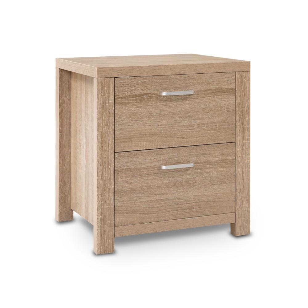 Bedside Table Lamp Side Tables Drawers Nightstand Unit Beige Wood - Rivercity House & Home Co. (ABN 18 642 972 209) - Affordable Modern Furniture Australia