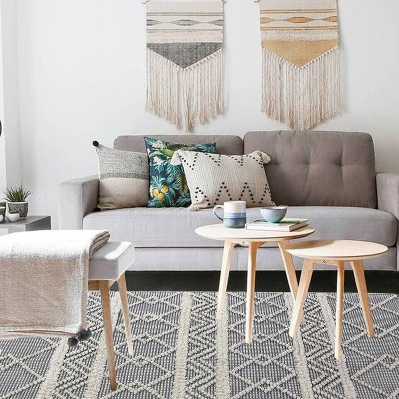Boho Style Hand Loomed Recycle Cotton Wool Woven Design Rug 150 x 200 cm - Home & Garden > Rugs - Rivercity House & Home Co. (ABN 18 642 972 209) - Affordable Modern Furniture Australia