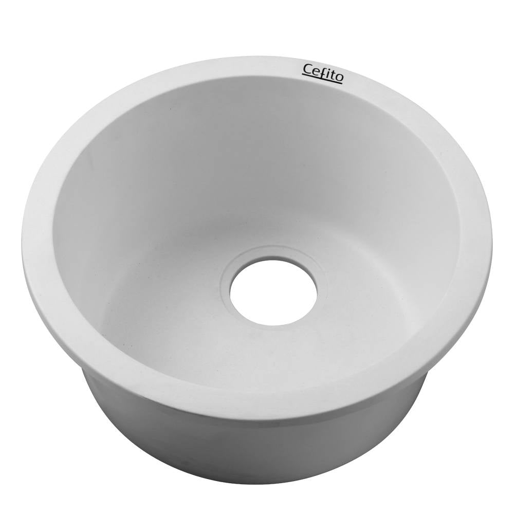 Cefito Stone Kitchen Sink Round 430MM Granite Under/Topmount Basin Bowl Laundry White - Home & Garden > Bathroom Accessories - Rivercity House & Home Co. (ABN 18 642 972 209) - Affordable Modern Furniture Australia