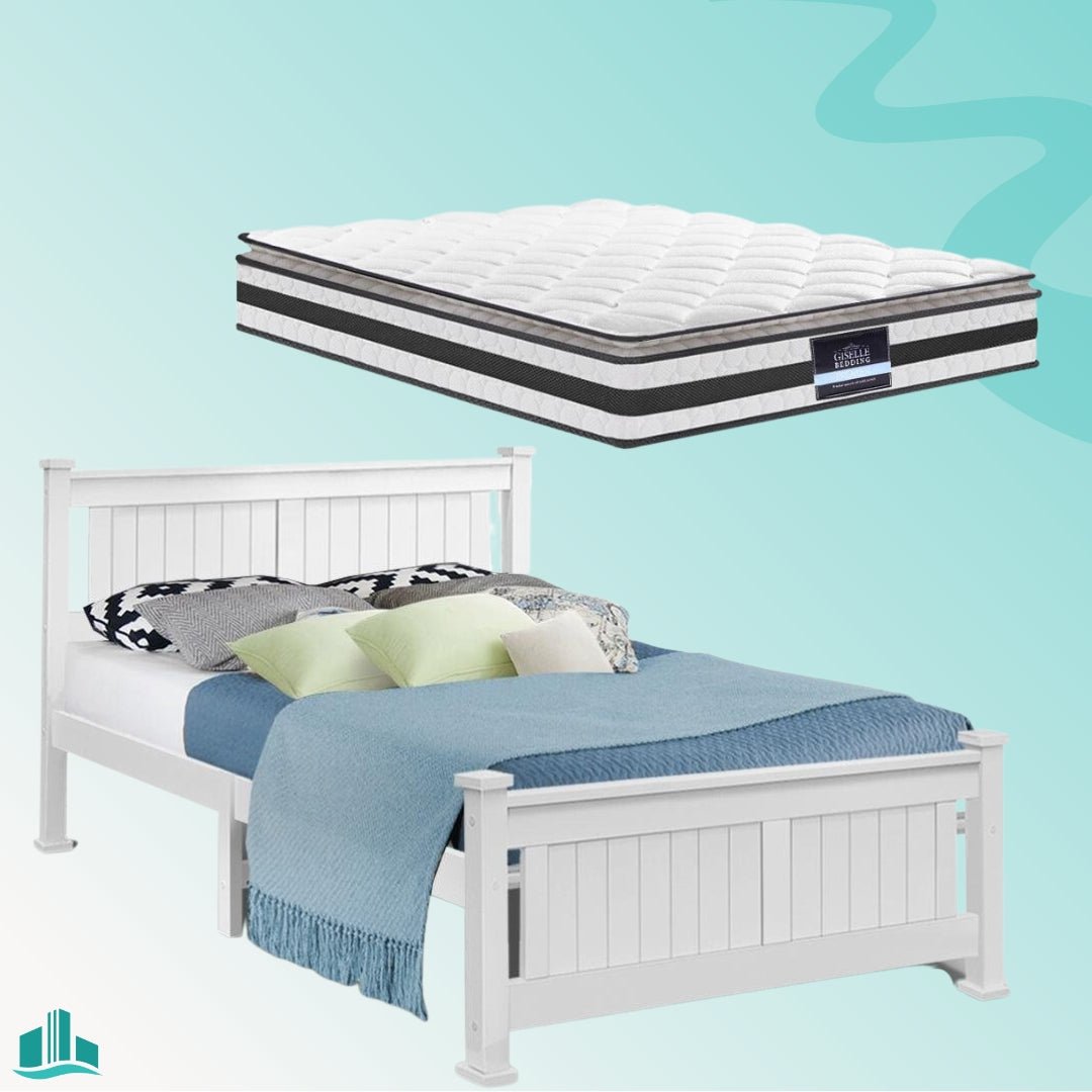 Double Package | Airlie Bed White & Normay Series Pillow Top Mattress (Medium Firm) - Furniture > Bedroom - Rivercity House & Home Co. (ABN 18 642 972 209) - Affordable Modern Furniture Australia