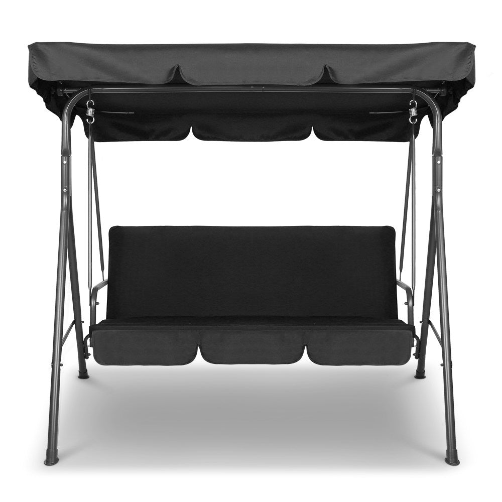 Outdoor Swing Chair Garden Bench Furniture Canopy 3 Seater Black - Home & Garden > Garden Furniture - Rivercity House & Home Co. (ABN 18 642 972 209) - Affordable Modern Furniture Australia