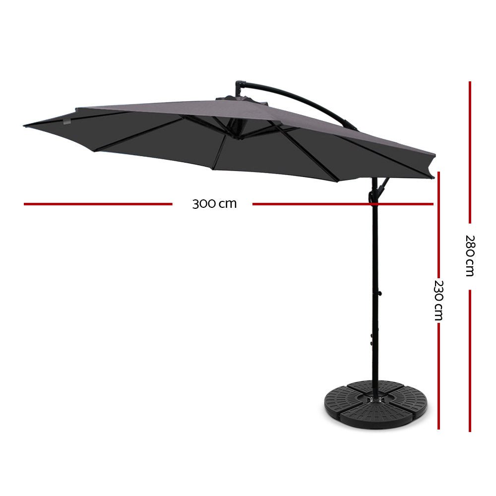 3M Umbrella with 48x48cm Base Outdoor Umbrellas Cantilever Sun Beach Garden Patio Charcoal - Home & Garden > Shading - Rivercity House & Home Co. (ABN 18 642 972 209) - Affordable Modern Furniture Australia