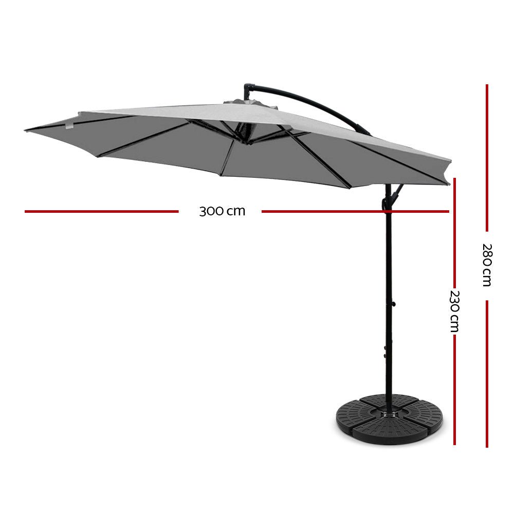 3M Umbrella with 48x48cm Base Outdoor Umbrellas Cantilever Sun Beach Garden Patio Grey - Home & Garden > Shading - Rivercity House & Home Co. (ABN 18 642 972 209) - Affordable Modern Furniture Australia