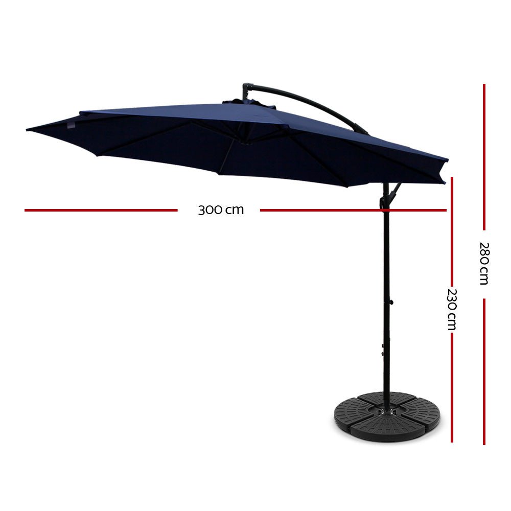 3M Umbrella with 48x48cm Base Outdoor Umbrellas Cantilever Sun Beach Garden Patio Navy - Home & Garden > Shading - Rivercity House & Home Co. (ABN 18 642 972 209) - Affordable Modern Furniture Australia