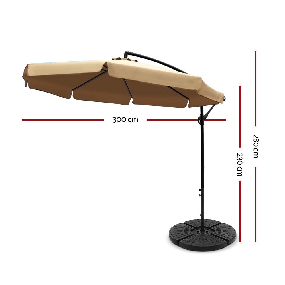 3M Umbrella with 48x48cm Base Outdoor Umbrellas Cantilever Sun Beach UV Beige - Home & Garden > Shading - Rivercity House & Home Co. (ABN 18 642 972 209) - Affordable Modern Furniture Australia