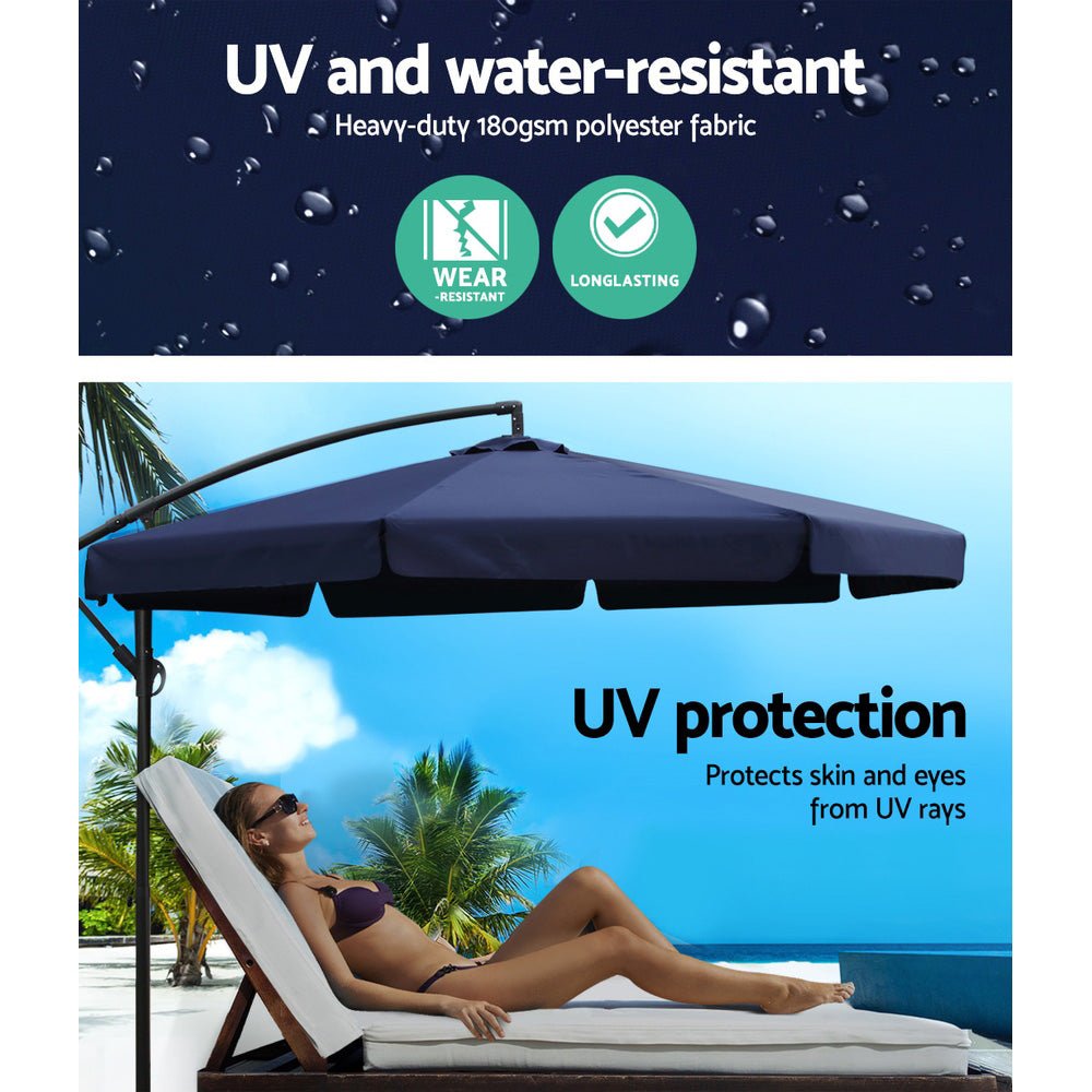 3M Umbrella with 48x48cm Base Outdoor Umbrellas Cantilever Sun Beach UV Navy - Home & Garden > Shading - Rivercity House & Home Co. (ABN 18 642 972 209) - Affordable Modern Furniture Australia