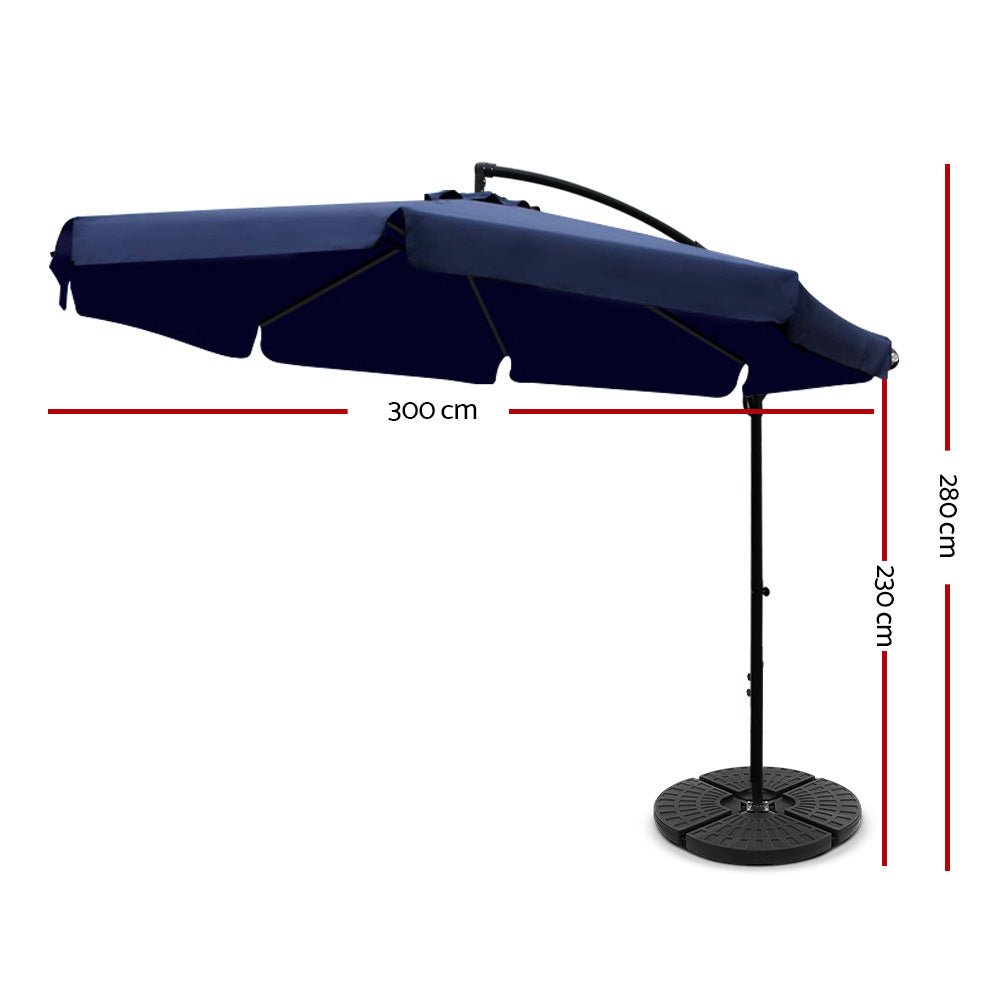 3M Umbrella with 48x48cm Base Outdoor Umbrellas Cantilever Sun Beach UV Navy - Home & Garden > Shading - Rivercity House & Home Co. (ABN 18 642 972 209) - Affordable Modern Furniture Australia