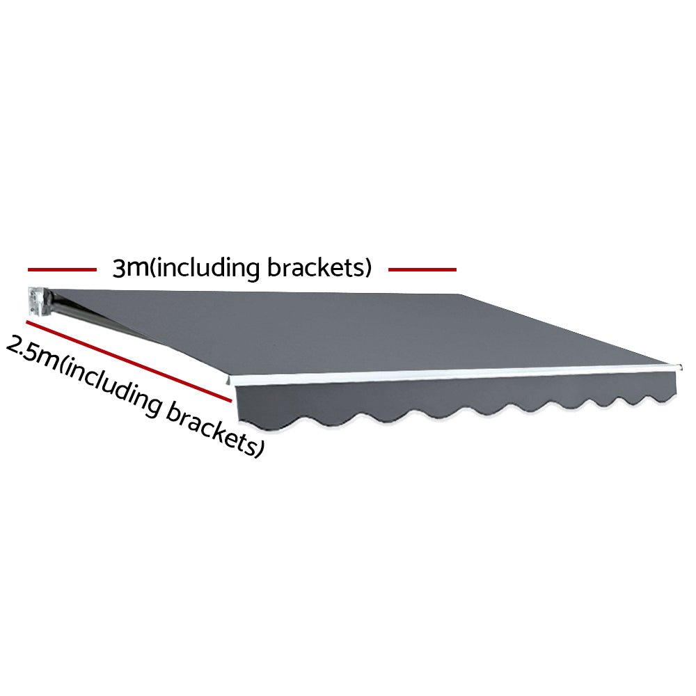 Folding Arm Awning Outdoor Awning Retractable Canopy 3Mx2.5M Grey - Home & Garden > Shading - Rivercity House & Home Co. (ABN 18 642 972 209) - Affordable Modern Furniture Australia