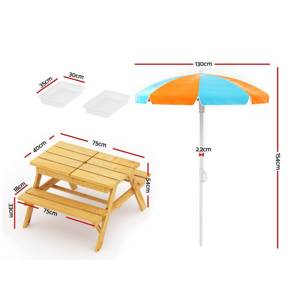 Kids Outdoor Table and Chairs Picnic Bench Set Umbrella Water Sand Pit Box - Baby & Kids > Kid's Furniture - Rivercity House & Home Co. (ABN 18 642 972 209) - Affordable Modern Furniture Australia