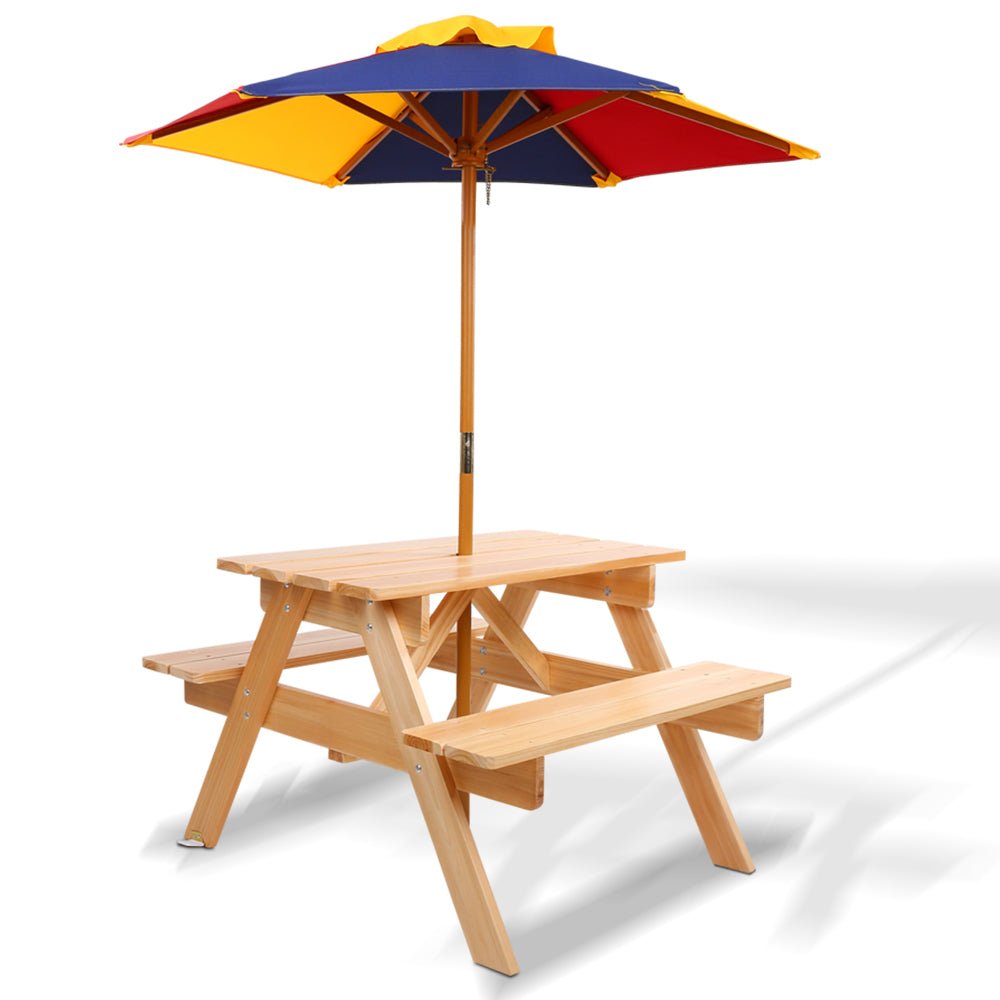 Kids Wooden Picnic Table Set with Umbrella - Baby & Kids > Kid's Furniture - Rivercity House & Home Co. (ABN 18 642 972 209) - Affordable Modern Furniture Australia