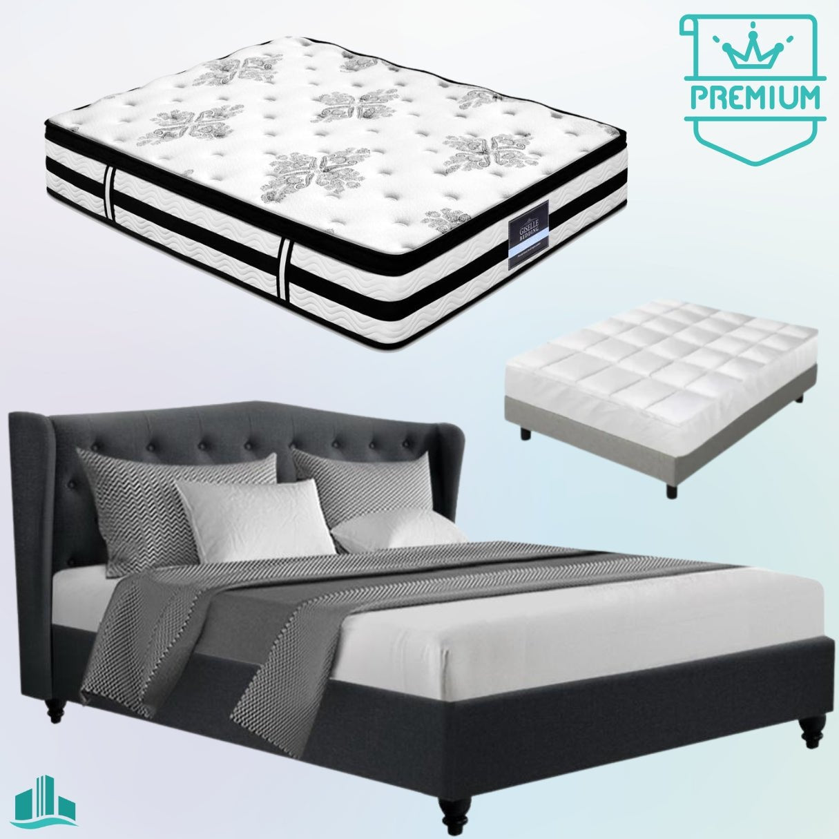 King Premium Package | Altona Bed Charcoal, Algarve Euro Top Mattress (Medium Firm) & Bonus Mattress Topper! - Furniture > Bedroom - Rivercity House & Home Co. (ABN 18 642 972 209) - Affordable Modern Furniture Australia