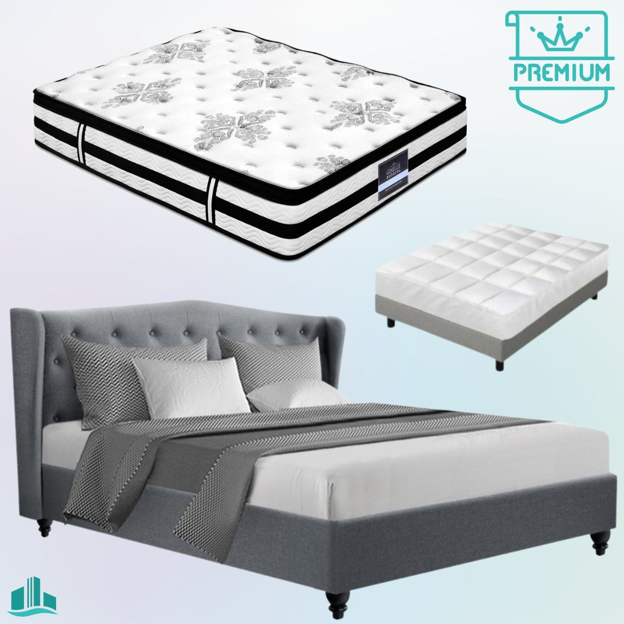 King Premium Package | Altona Bed Grey, Algarve Euro Top Mattress (Medium Firm) & Bonus Mattress Topper! - Furniture > Bedroom - Rivercity House & Home Co. (ABN 18 642 972 209) - Affordable Modern Furniture Australia
