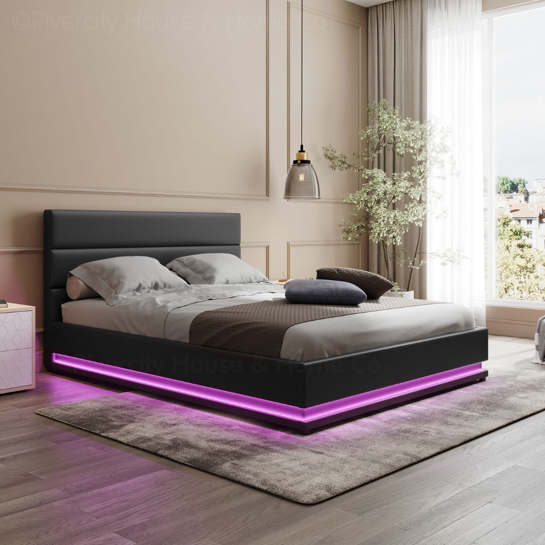 King Ultra Package | Henley LED Bed Black, 2 x LED Bedside Tables, Platinum Series Dual Euro Top Mattress, Pillowtop Mattress Topper & 4 x Pillows - Rivercity House & Home Co. (ABN 18 642 972 209) - Affordable Modern Furniture Australia
