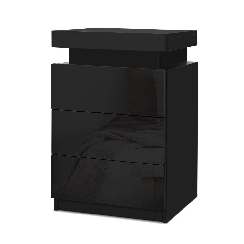 LED Bedside Table Side Table High Gloss Black - Rivercity House & Home Co. (ABN 18 642 972 209) - Affordable Modern Furniture Australia