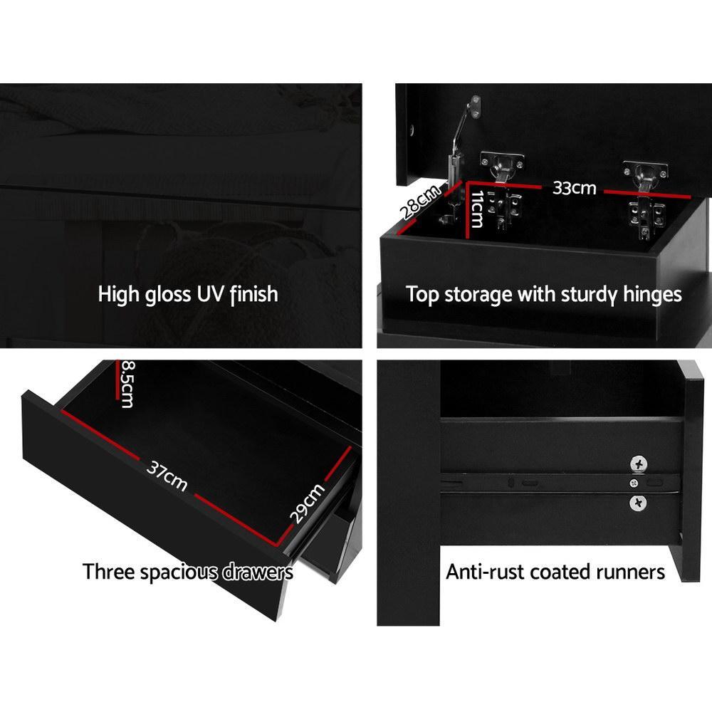 LED Bedside Table Side Table High Gloss Black - Rivercity House & Home Co. (ABN 18 642 972 209) - Affordable Modern Furniture Australia