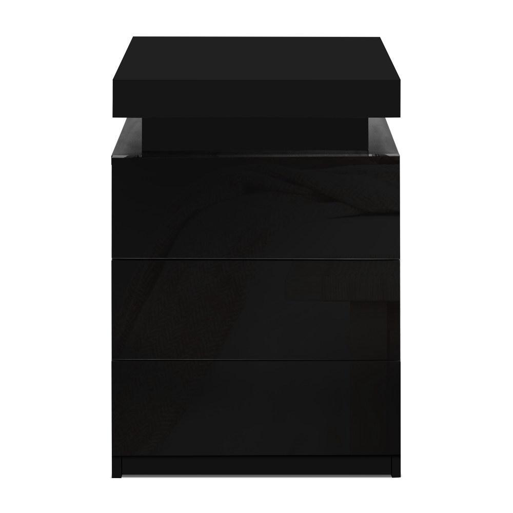 LED Bedside Table Side Table High Gloss Black - Rivercity House & Home Co. (ABN 18 642 972 209) - Affordable Modern Furniture Australia