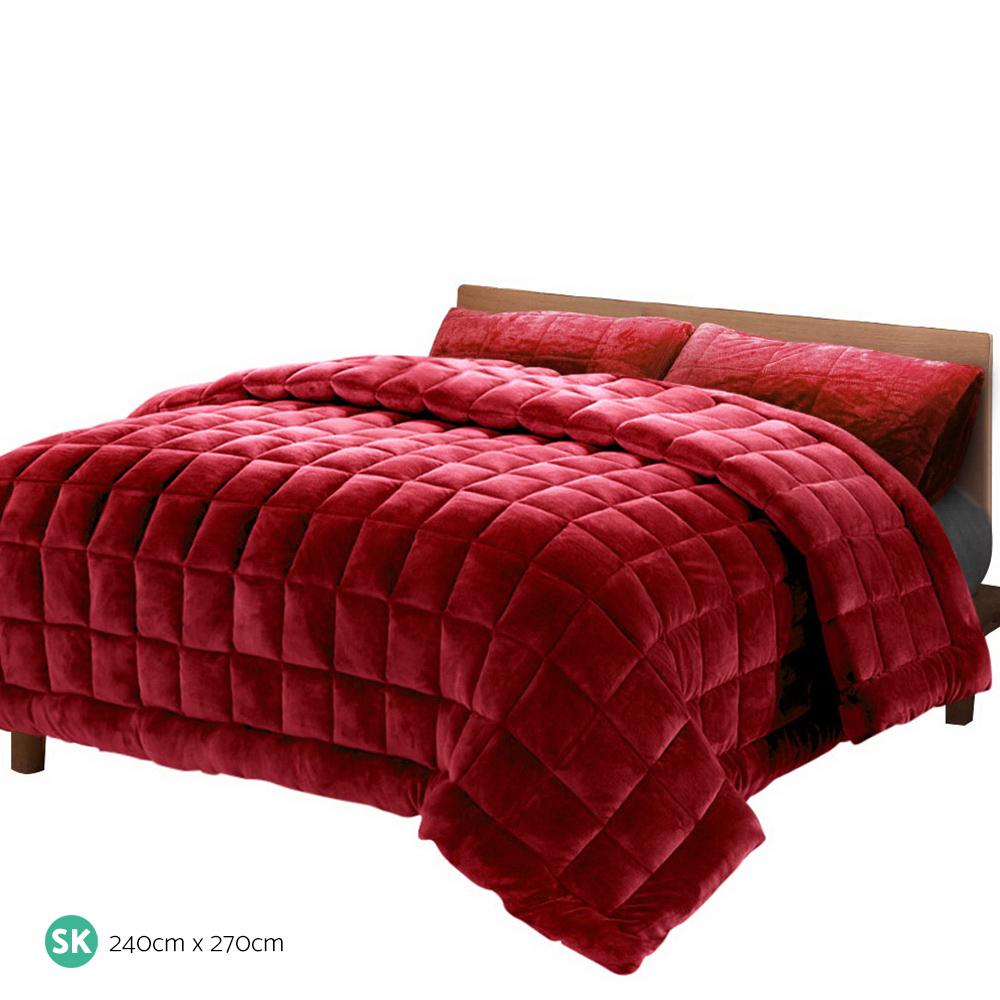Mink Quilt Comforter Fleece Throw Blanket Doona Burgundy Super King - Rivercity House & Home Co. (ABN 18 642 972 209) - Affordable Modern Furniture Australia