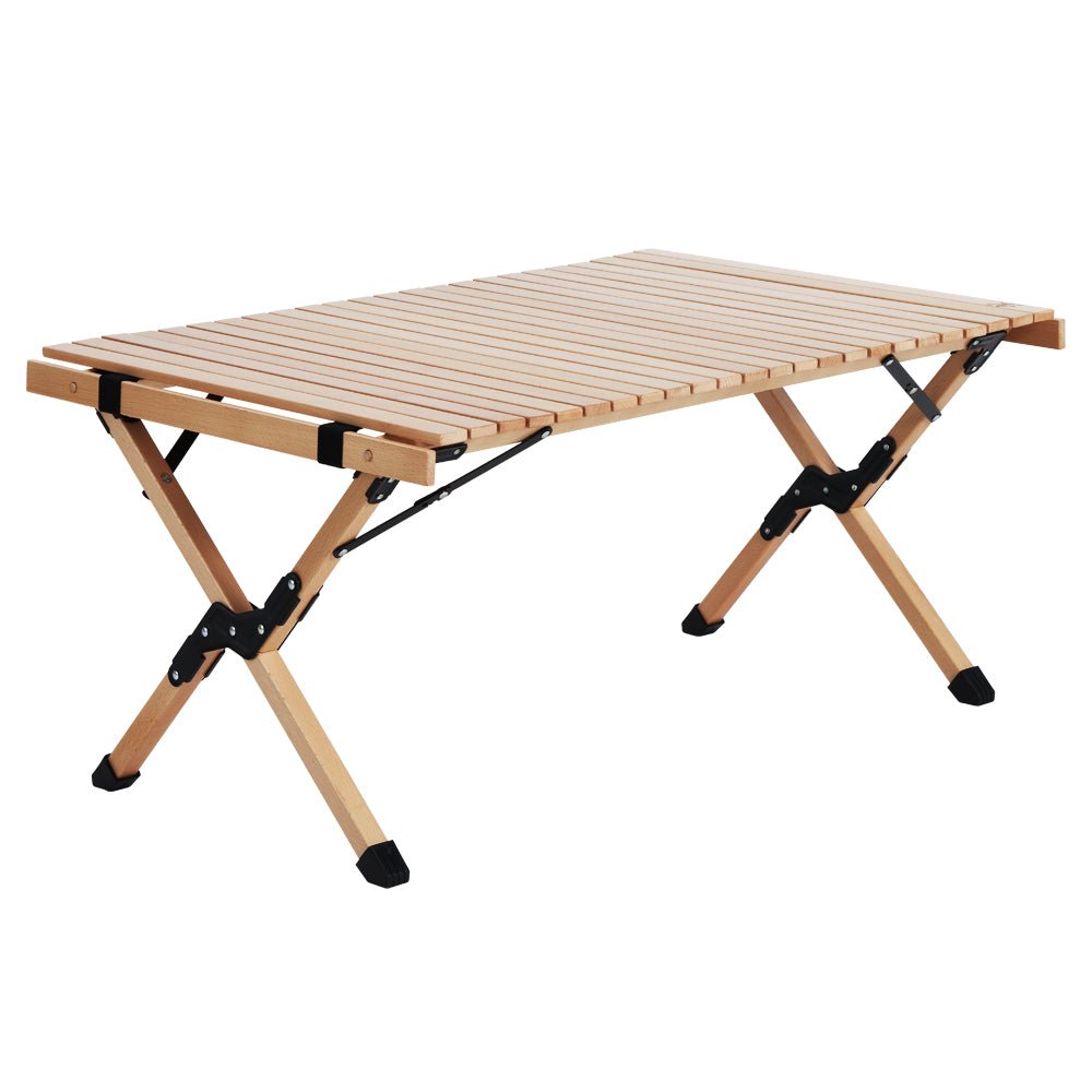 Outdoor Furniture Wooden Egg Roll Picnic Table Camping Desk 90CM - Furniture > Outdoor - Rivercity House & Home Co. (ABN 18 642 972 209) - Affordable Modern Furniture Australia