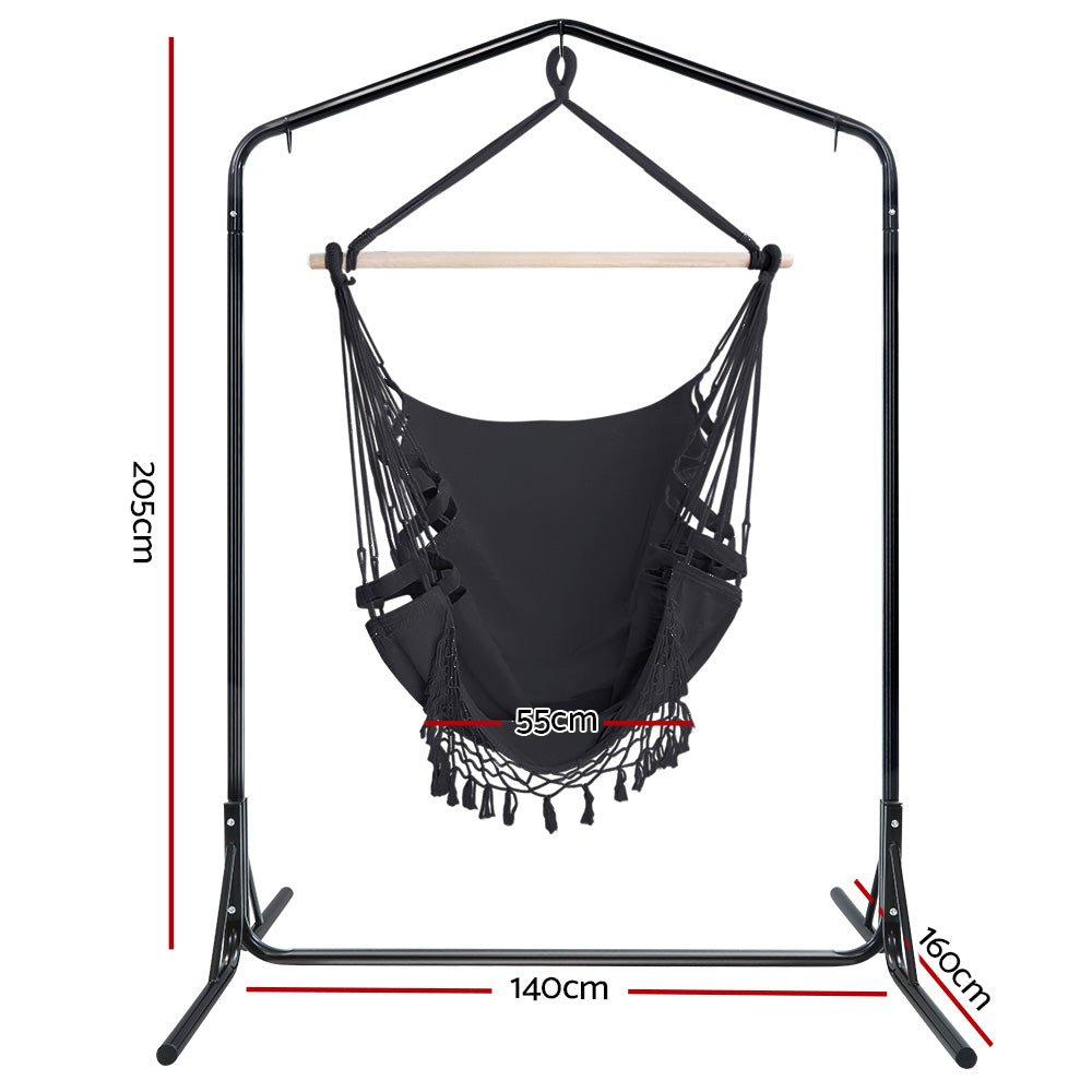 Outdoor Hammock Chair with Stand Tassel Hanging Rope Hammocks Grey - Furniture > Outdoor - Rivercity House & Home Co. (ABN 18 642 972 209) - Affordable Modern Furniture Australia